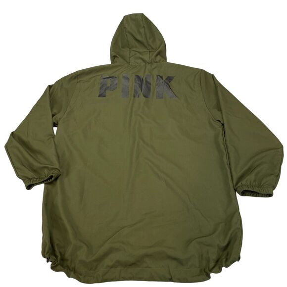 Victoria's Secret PINK Anorak Jacket Womens M Olive Mesh Lined Hooded Full Zip - Picture 3 of 16